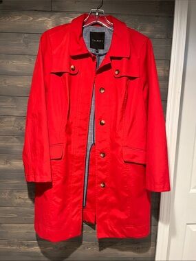 Talbots Bright Red Women's Raincoat with Button Front 12
